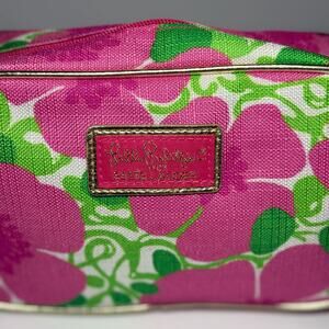 🌸 NWOT Lilly Pulitzer × Estée Lauder Cosmetic Bag • Pink Floral • Gold Trim